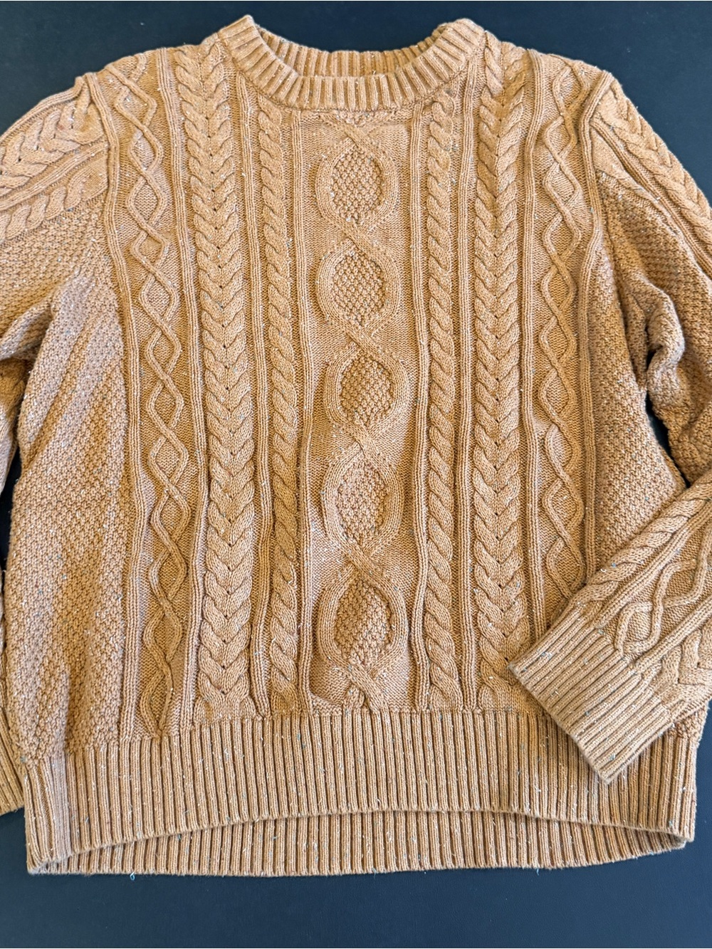 L.L. Bean Cable Knit Fisherman Irish Crewneck Sweater - Tan Gold